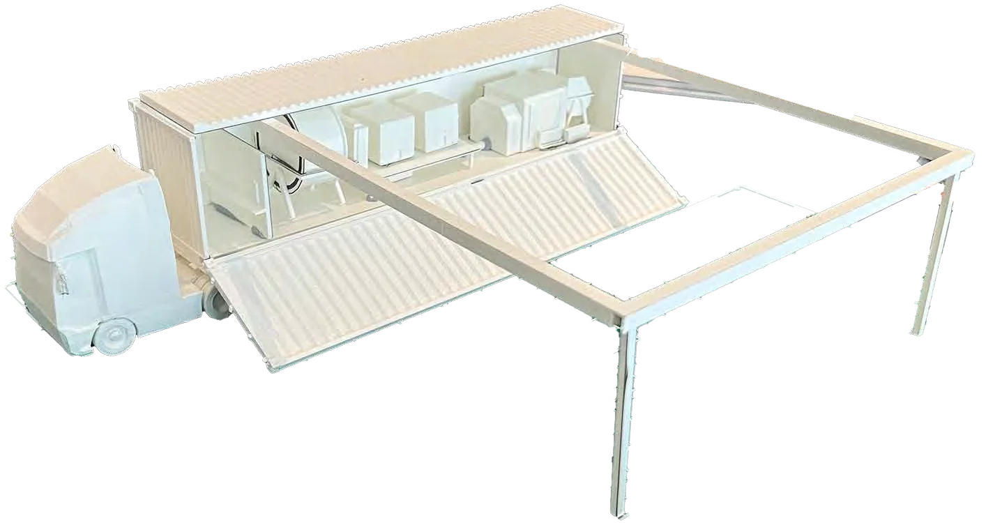 Portable cement 3D printer concept with a gantry mounted on a truck
